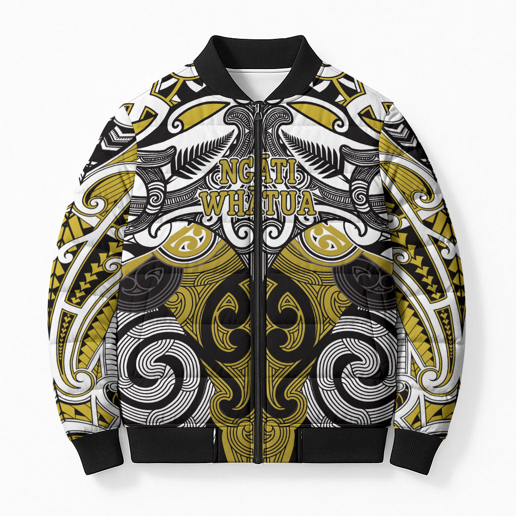 Personalised Maori Ngati Whatua Bomber Puffer Jacket Silver Fern Kowhaiwhai Art LT01 Unisex Yellow - Polynesian Pride
