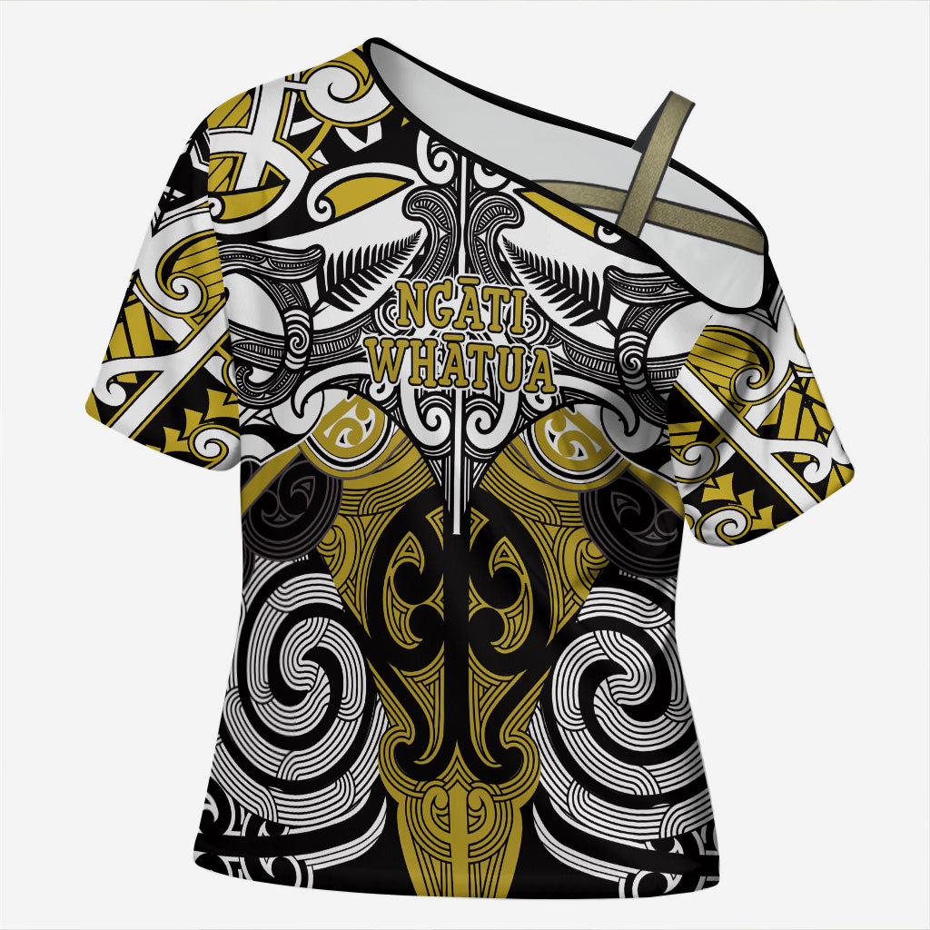 Personalised Maori Ngati Whatua Cross Shoulder Shirt Silver Fern Kowhaiwhai Art LT01 Female Yellow - Polynesian Pride