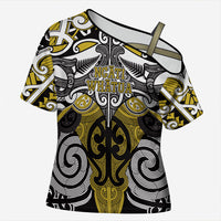 Personalised Maori Ngati Whatua Cross Shoulder Shirt Silver Fern Kowhaiwhai Art LT01 Female Yellow - Polynesian Pride