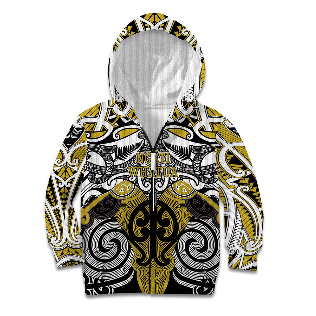 Personalised Maori Ngati Whatua Kid Hoodie Silver Fern Kowhaiwhai Art LT01 Zip Hoodie Yellow - Polynesian Pride