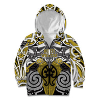 Personalised Maori Ngati Whatua Kid Hoodie Silver Fern Kowhaiwhai Art LT01 Zip Hoodie Yellow - Polynesian Pride