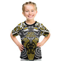Personalised Maori Ngati Whatua Kid T Shirt Silver Fern Kowhaiwhai Art LT01 Yellow - Polynesian Pride
