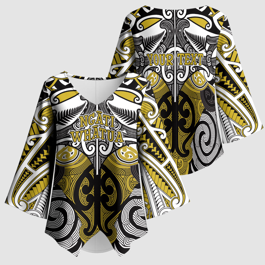 Personalised Maori Ngati Whatua Kimono Sleeve Blouse Silver Fern Kowhaiwhai Art LT01 - Polynesian Pride