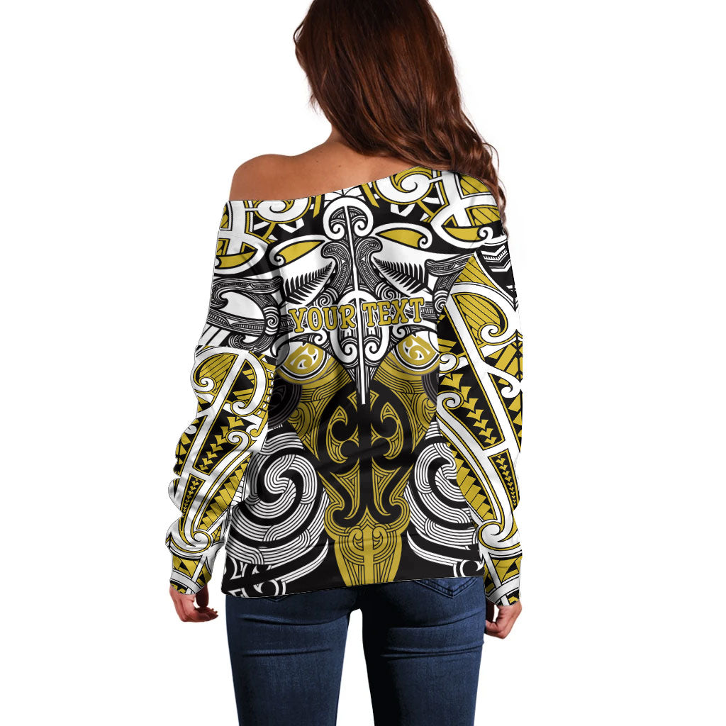 Personalised Maori Ngati Whatua Off Shoulder Sweater Silver Fern Kowhaiwhai Art LT01 - Polynesian Pride