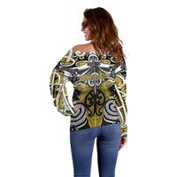 Personalised Maori Ngati Whatua Off Shoulder Sweater Silver Fern Kowhaiwhai Art LT01 - Polynesian Pride
