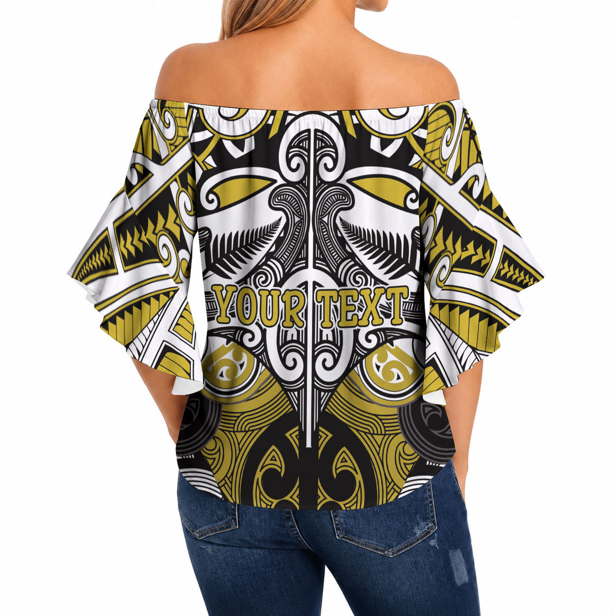 Personalised Maori Ngati Whatua Off Shoulder Wrap Waist Top Silver Fern Kowhaiwhai Art LT01 - Polynesian Pride
