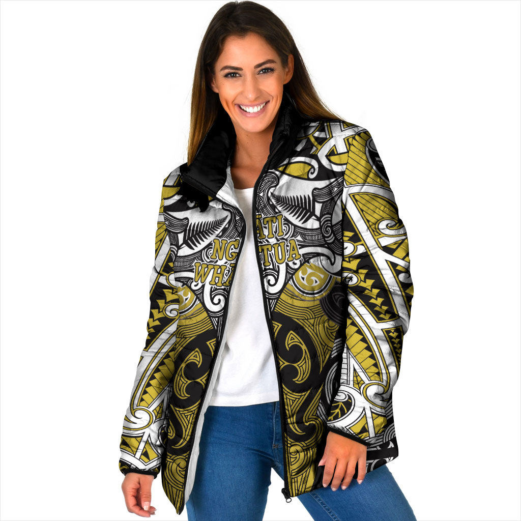 Personalised Maori Ngati Whatua Padded Jacket Silver Fern Kowhaiwhai Art LT01 Women Yellow - Polynesian Pride