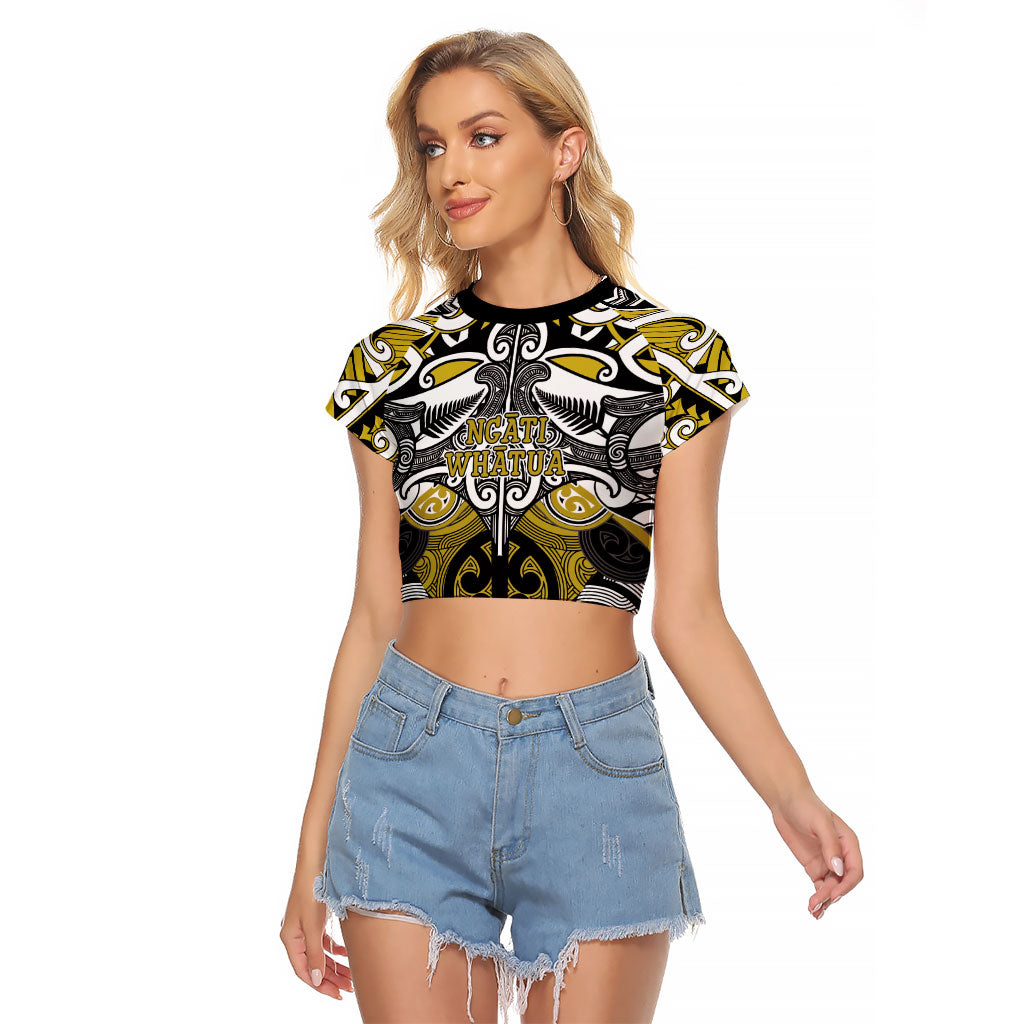 Personalised Maori Ngati Whatua Raglan Cropped T Shirt Silver Fern Kowhaiwhai Art LT01 Female Yellow - Polynesian Pride