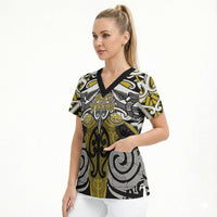 Personalised Maori Ngati Whatua Scrub Top Silver Fern Kowhaiwhai Art LT01 - Polynesian Pride