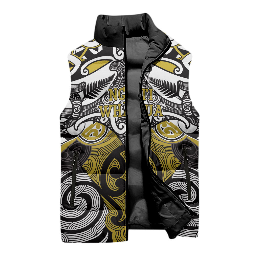 Personalised Maori Ngati Whatua Sleeveless Puffer Jacket Silver Fern Kowhaiwhai Art LT01 - Polynesian Pride