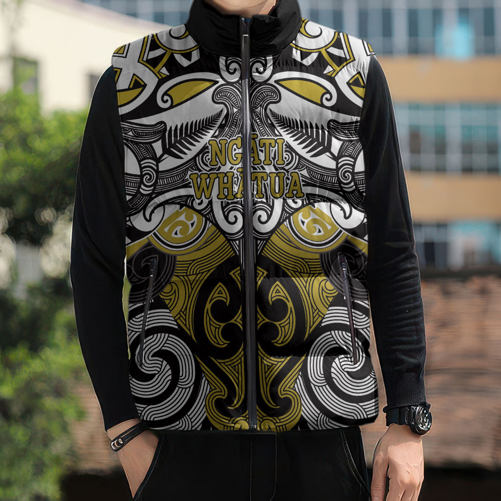 Personalised Maori Ngati Whatua Sleeveless Puffer Jacket Silver Fern Kowhaiwhai Art LT01 - Polynesian Pride