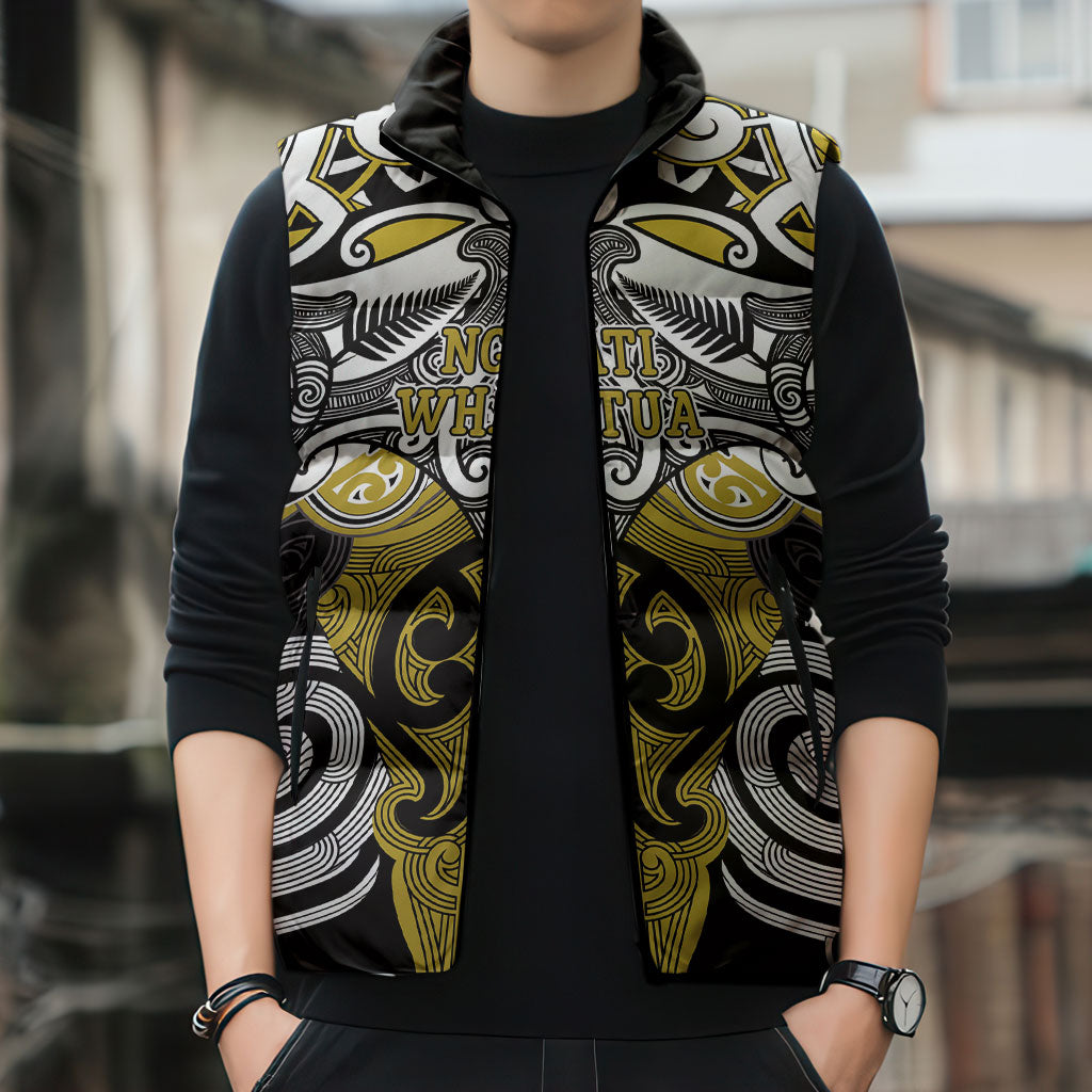 Personalised Maori Ngati Whatua Sleeveless Puffer Jacket Silver Fern Kowhaiwhai Art LT01 - Polynesian Pride
