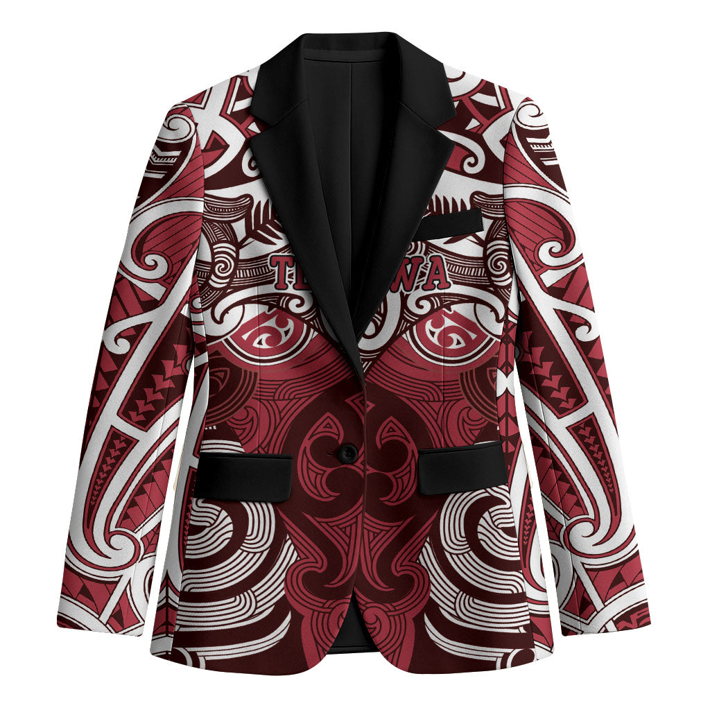 Personalised Maori Te Arawa Blazer Silver Fern Kowhaiwhai Art LT01 Unisex Red - Polynesian Pride