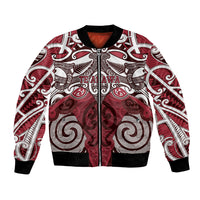 Personalised Maori Te Arawa Bomber Jacket Silver Fern Kowhaiwhai Art LT01 Unisex Red - Polynesian Pride