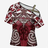Personalised Maori Te Arawa Cross Shoulder Shirt Silver Fern Kowhaiwhai Art LT01 Female Red - Polynesian Pride