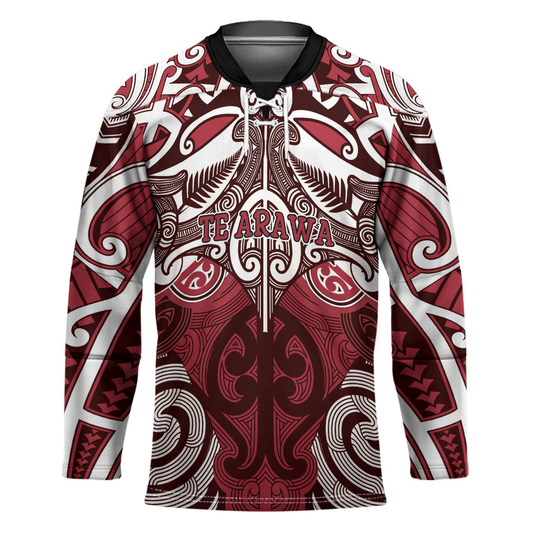 Personalised Maori Te Arawa Hockey Jersey Silver Fern Kowhaiwhai Art LT01 Unisex Red - Polynesian Pride