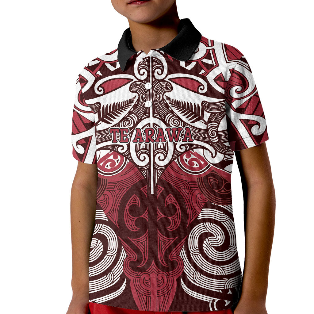 Personalised Maori Te Arawa Kid Polo Shirt Silver Fern Kowhaiwhai Art LT01 Kid Red - Polynesian Pride