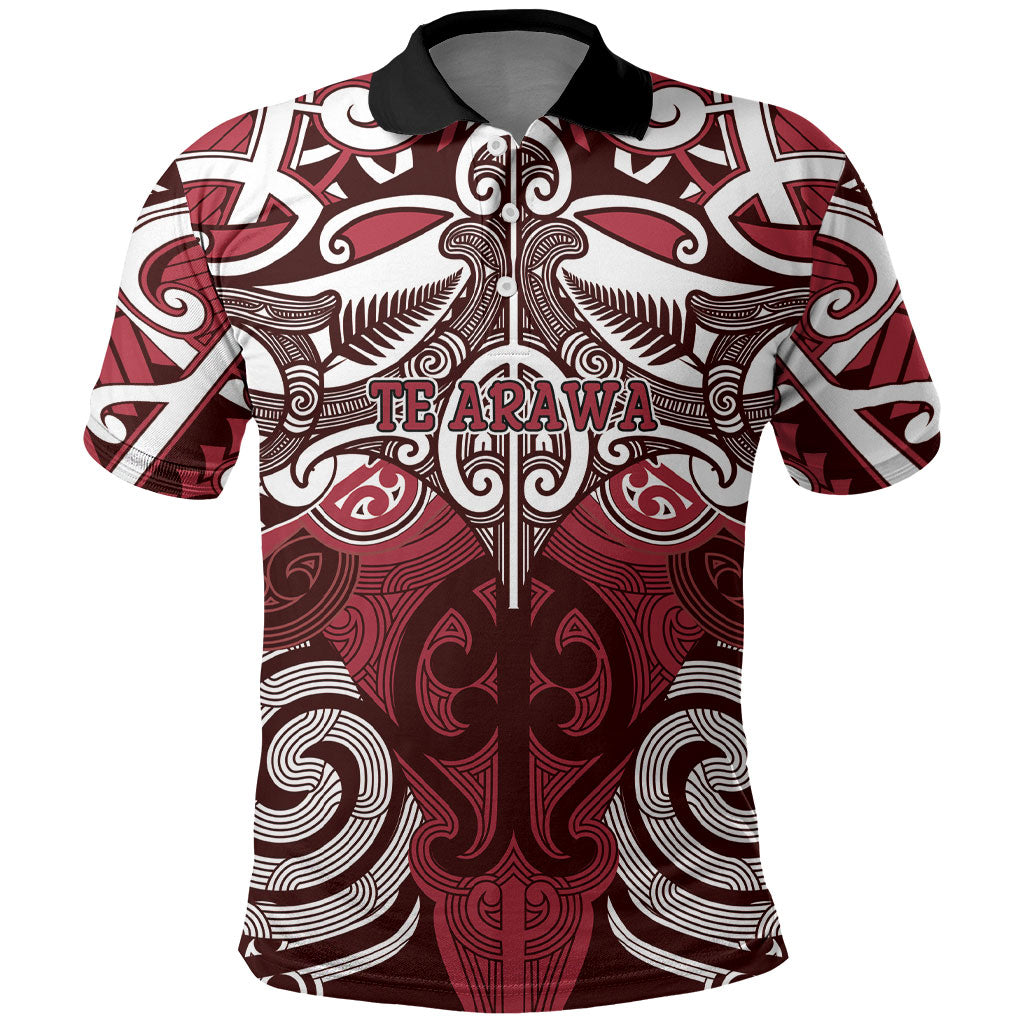 Personalised Maori Te Arawa Polo Shirt Silver Fern Kowhaiwhai Art LT01 Red - Polynesian Pride