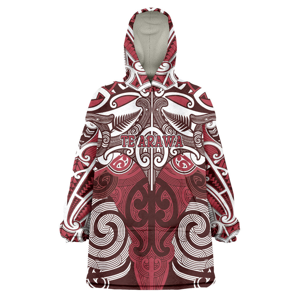 Personalised Maori Te Arawa Wearable Blanket Hoodie Silver Fern Kowhaiwhai Art LT01 One Size Red - Polynesian Pride