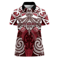 Personalised Maori Te Arawa Women Polo Shirt Silver Fern Kowhaiwhai Art LT01 Female Red - Polynesian Pride