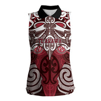 Personalised Maori Te Arawa Women Sleeveless Polo Shirt Silver Fern Kowhaiwhai Art LT01 Female Red - Polynesian Pride