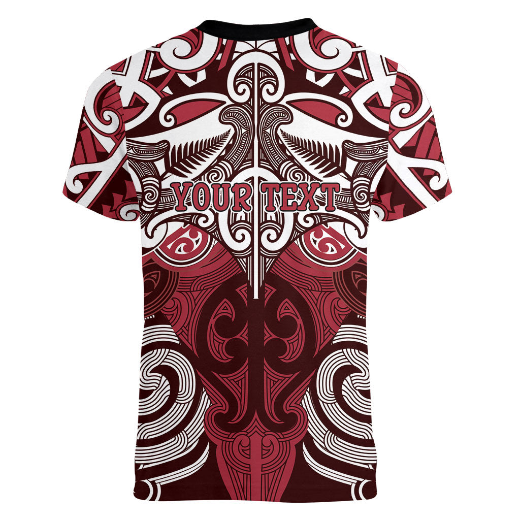 Personalised Maori Te Arawa Women V-Neck T-Shirt Silver Fern Kowhaiwhai Art LT01 - Polynesian Pride