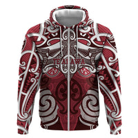 Personalised Maori Te Arawa Zip Hoodie Silver Fern Kowhaiwhai Art LT01 Zip Hoodie Red - Polynesian Pride