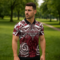 Personalised Maori Te Arawa Zipper Polo Shirt Silver Fern Kowhaiwhai Art LT01 - Polynesian Pride