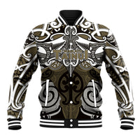 Personalised Maori Waikato Tainui Baseball Jacket Silver Fern Kowhaiwhai Art LT01 Unisex Muted Gold - Polynesian Pride