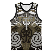 Personalised Maori Waikato Tainui Basketball Jersey Silver Fern Kowhaiwhai Art LT01 Unisex Muted Gold - Polynesian Pride