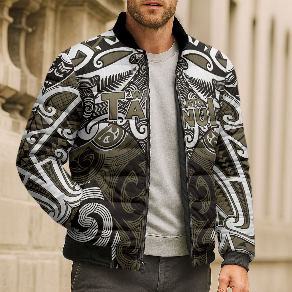Personalised Maori Waikato Tainui Bomber Puffer Jacket Silver Fern Kowhaiwhai Art LT01 - Polynesian Pride