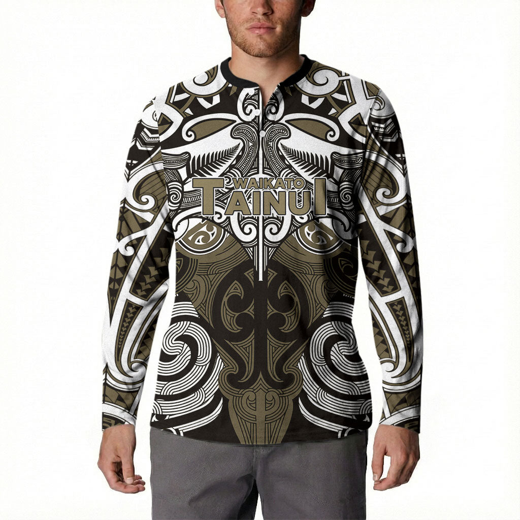 Personalised Maori Waikato Tainui Button Sweatshirt Silver Fern Kowhaiwhai Art LT01 - Polynesian Pride