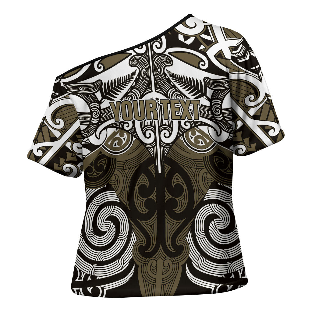 Personalised Maori Waikato Tainui Cross Shoulder Shirt Silver Fern Kowhaiwhai Art LT01 - Polynesian Pride