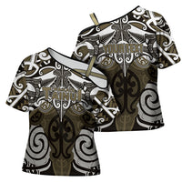 Personalised Maori Waikato Tainui Cross Shoulder Shirt Silver Fern Kowhaiwhai Art LT01 - Polynesian Pride