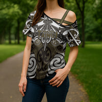 Personalised Maori Waikato Tainui Cross Shoulder Shirt Silver Fern Kowhaiwhai Art LT01 - Polynesian Pride