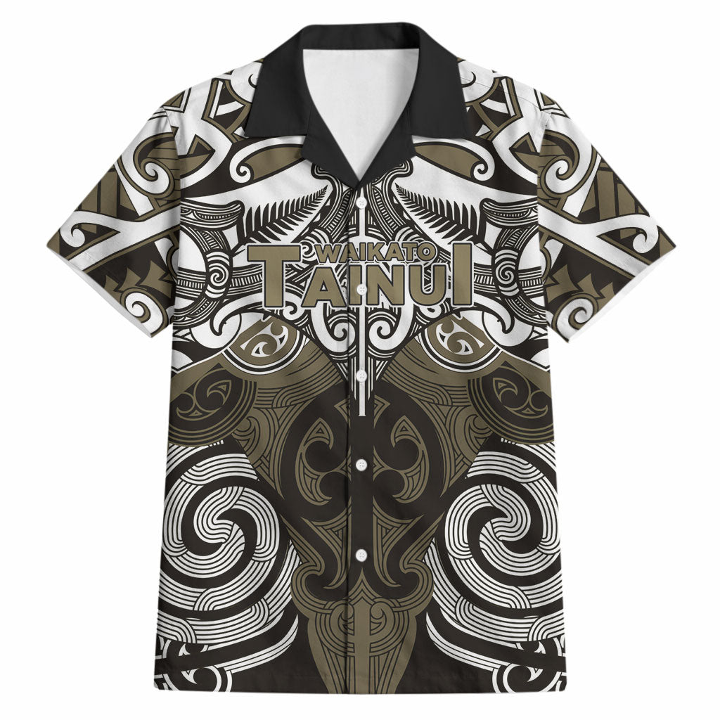 Personalised Maori Waikato Tainui Hawaiian Shirt Silver Fern Kowhaiwhai Art LT01 Muted Gold - Polynesian Pride