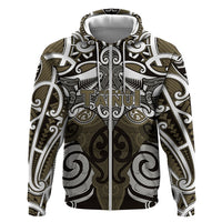Personalised Maori Waikato Tainui Hoodie Silver Fern Kowhaiwhai Art LT01 Zip Hoodie Muted Gold - Polynesian Pride
