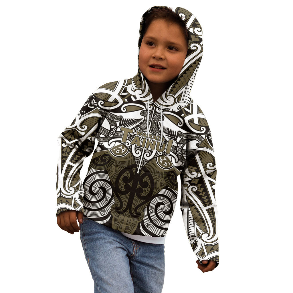 Personalised Maori Waikato Tainui Kid Hoodie Silver Fern Kowhaiwhai Art LT01 - Polynesian Pride