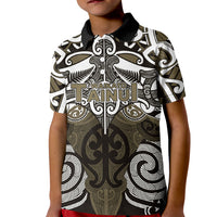 Personalised Maori Waikato Tainui Kid Polo Shirt Silver Fern Kowhaiwhai Art LT01 Kid Muted Gold - Polynesian Pride