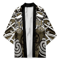 Personalised Maori Waikato Tainui Kimono Silver Fern Kowhaiwhai Art LT01 Unisex Muted Gold - Polynesian Pride
