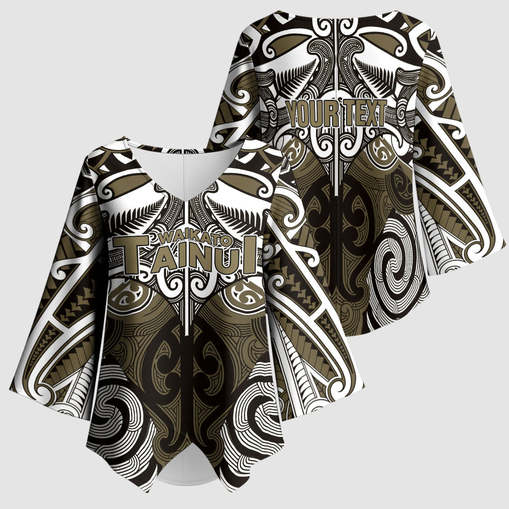 Personalised Maori Waikato Tainui Kimono Sleeve Blouse Silver Fern Kowhaiwhai Art LT01 - Polynesian Pride