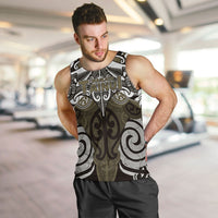 Personalised Maori Waikato Tainui Men Tank Top Silver Fern Kowhaiwhai Art LT01 Muted Gold - Polynesian Pride