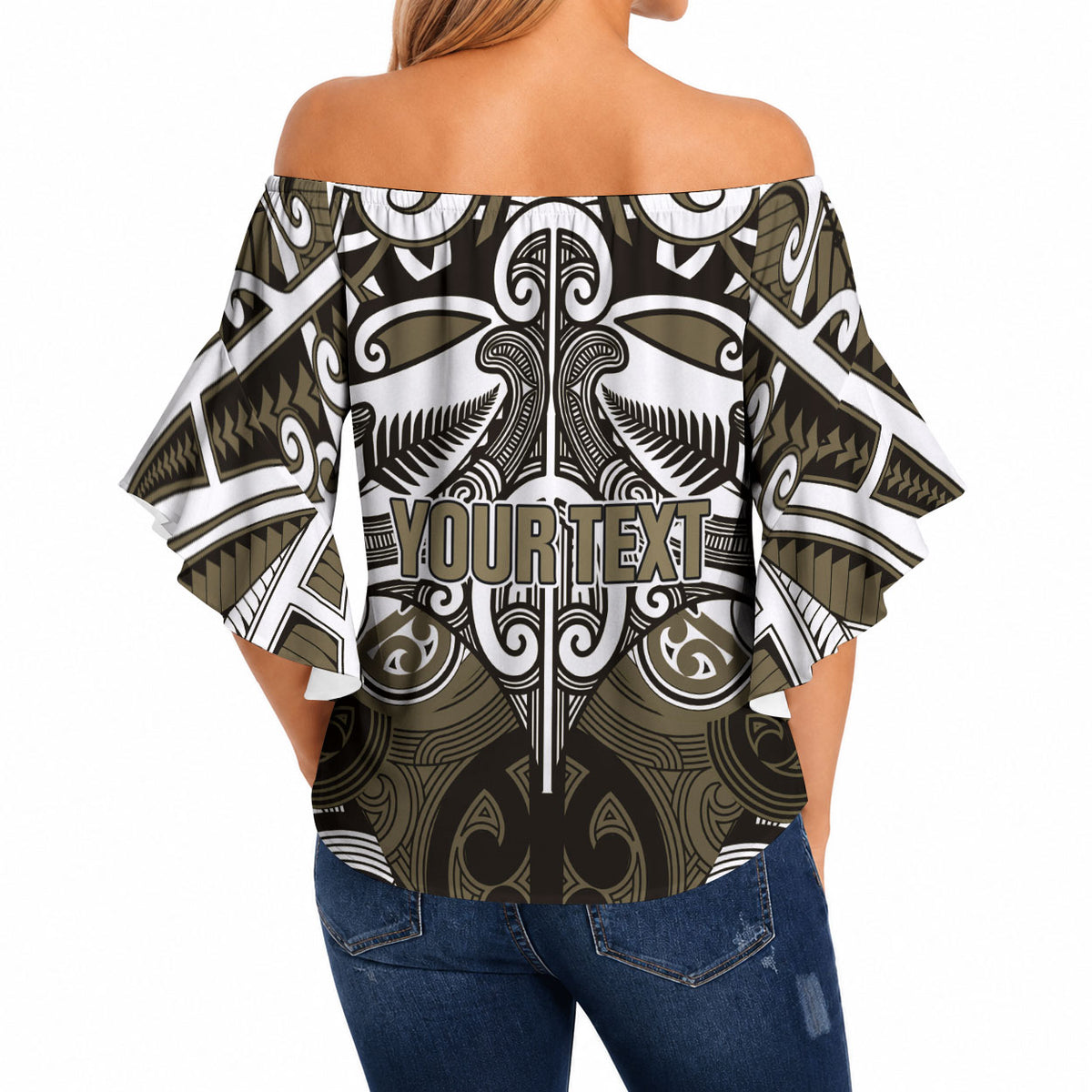 Personalised Maori Waikato Tainui Off Shoulder Wrap Waist Top Silver Fern Kowhaiwhai Art LT01 - Polynesian Pride