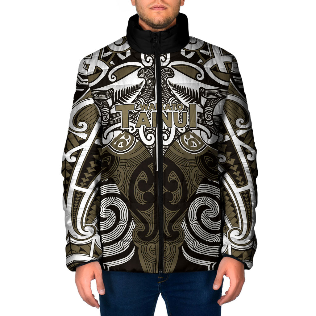 Personalised Maori Waikato Tainui Padded Jacket Silver Fern Kowhaiwhai Art LT01 Men Muted Gold - Polynesian Pride