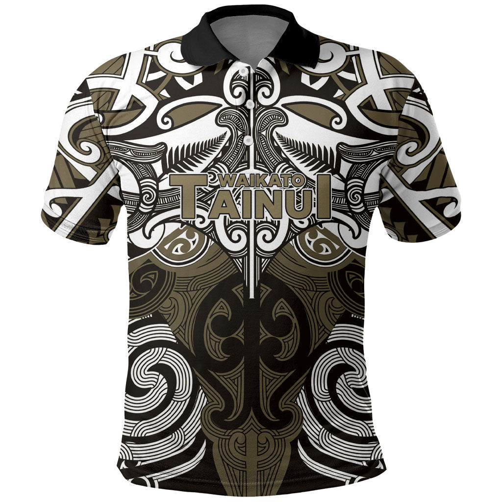 Personalised Maori Waikato Tainui Polo Shirt Silver Fern Kowhaiwhai Art LT01 Muted Gold - Polynesian Pride
