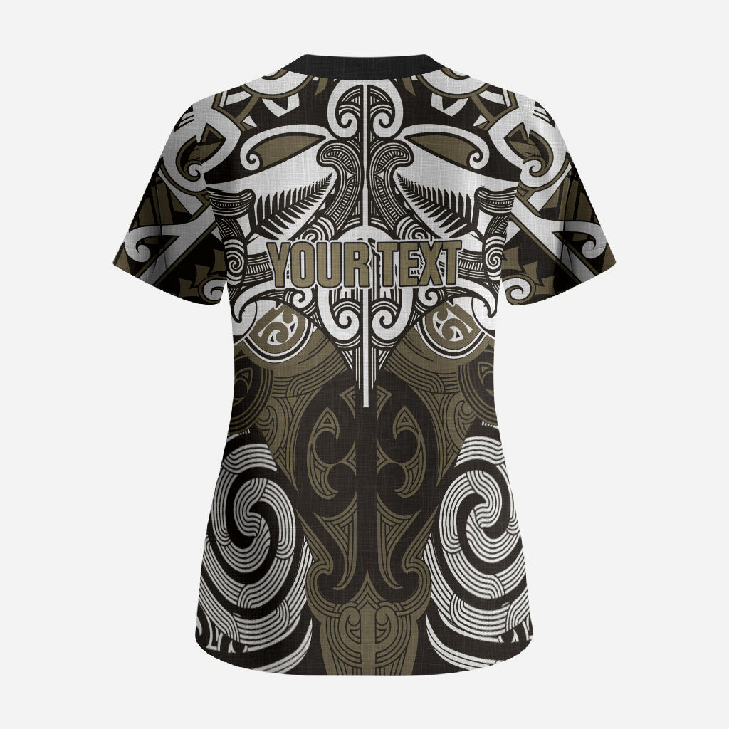 Personalised Maori Waikato Tainui Scrub Top Silver Fern Kowhaiwhai Art LT01 - Polynesian Pride
