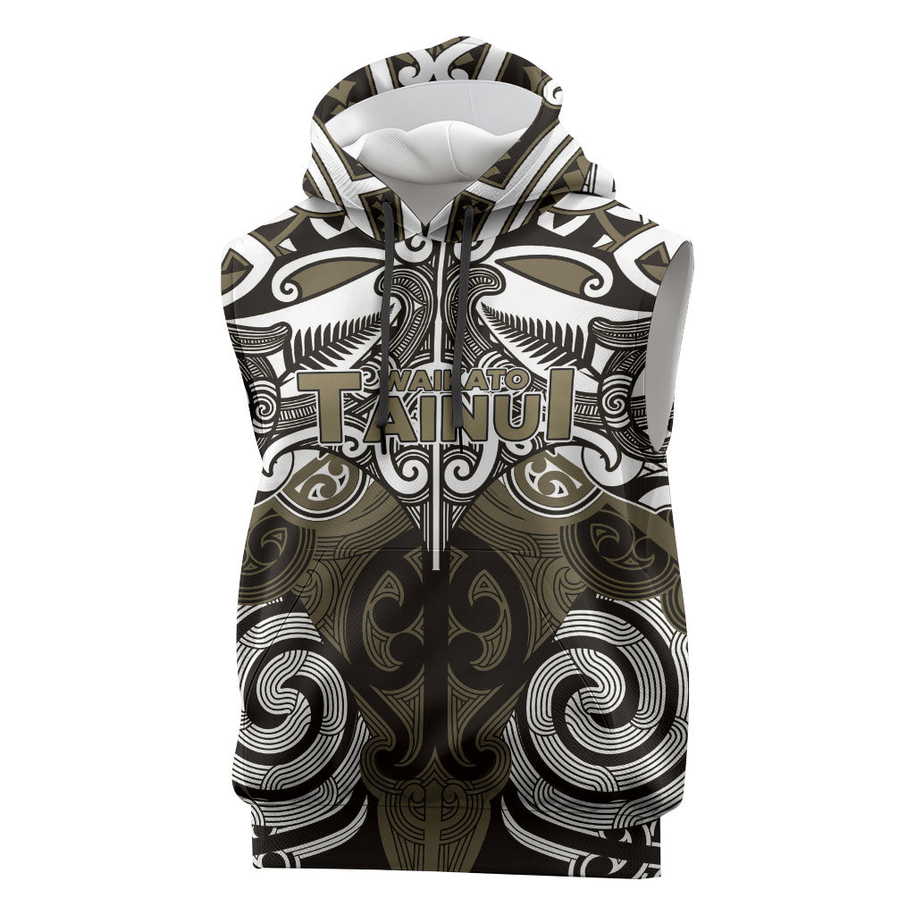 Personalised Maori Waikato Tainui Sleeveless Hoodie Silver Fern Kowhaiwhai Art LT01 Muted Gold - Polynesian Pride