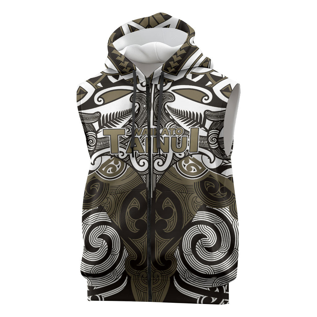 Personalised Maori Waikato Tainui Sleeveless Zip Hoodie Silver Fern Kowhaiwhai Art LT01 Muted Gold - Polynesian Pride