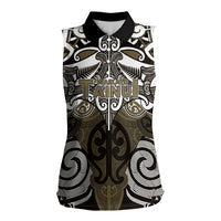Personalised Maori Waikato Tainui Women Sleeveless Polo Shirt Silver Fern Kowhaiwhai Art LT01 Female Muted Gold - Polynesian Pride