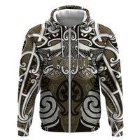 Personalised Maori Waikato Tainui Zip Hoodie Silver Fern Kowhaiwhai Art LT01 Zip Hoodie Muted Gold - Polynesian Pride